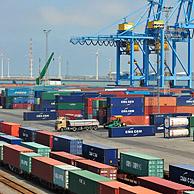 Kranen van containerterminal in de haven van Zeebrugge, België
